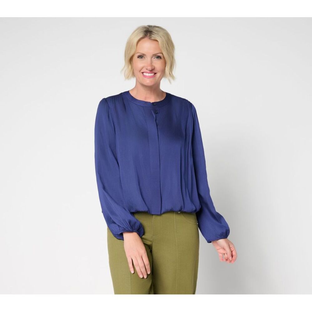LOGO by Lori Goldstein Women's Top Sz L Make Your Selection: Woven Blue A725568